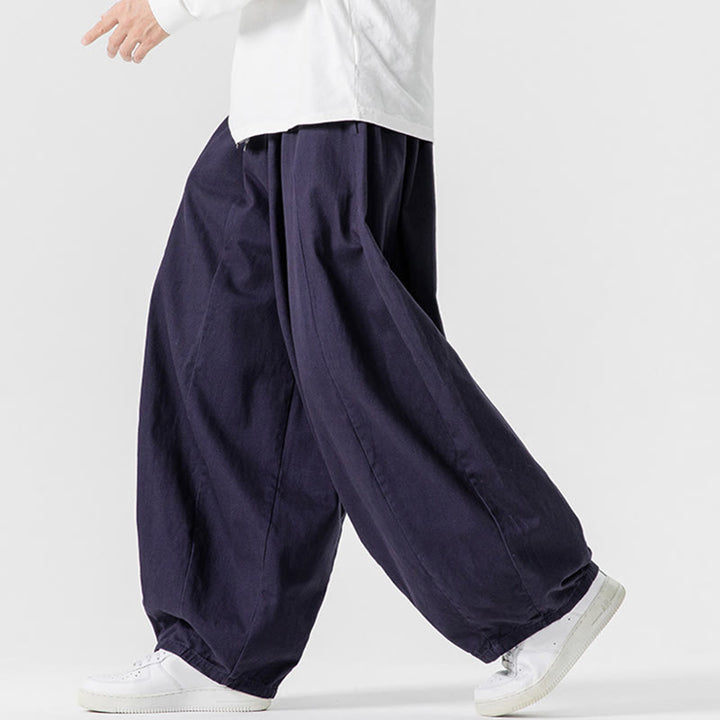 Buddha Stones Fall Solid Color Cotton Elastic Waist Men's Harem Pants With Pockets - image 36