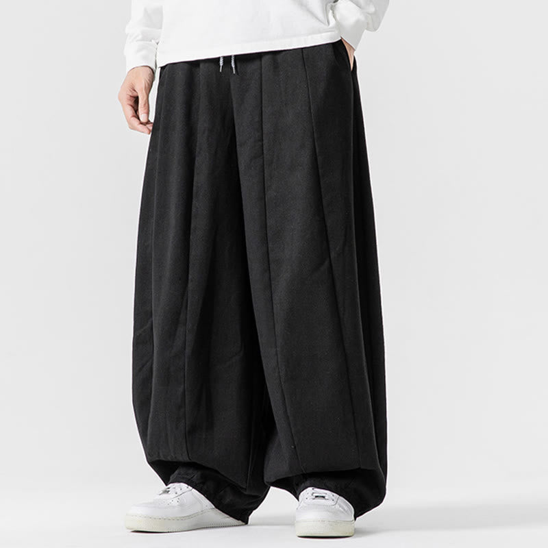 Buddha Stones Fall Solid Color Cotton Elastic Waist Men's Harem Pants With Pockets - image 43