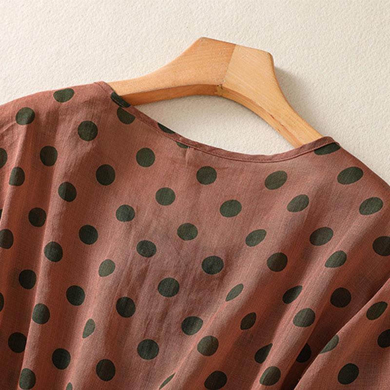 Buddha Stones Fall Round Neck Polka Dots Long Sleeve Women's Polyester Shirt  - image 6