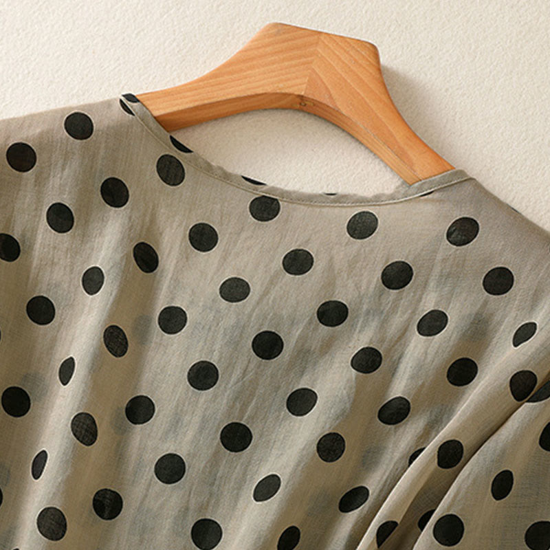 Buddha Stones Fall Round Neck Polka Dots Long Sleeve Women's Polyester Shirt  - image 24