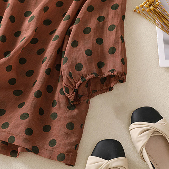 Buddha Stones Fall Round Neck Polka Dots Long Sleeve Women's Polyester Shirt  - image 3