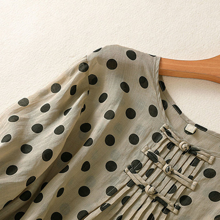 Buddha Stones Fall Round Neck Polka Dots Long Sleeve Women's Polyester Shirt  - image 21