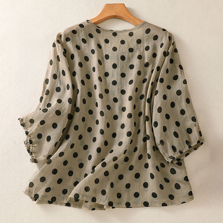 Buddha Stones Fall Round Neck Polka Dots Long Sleeve Women's Polyester Shirt  - image 16