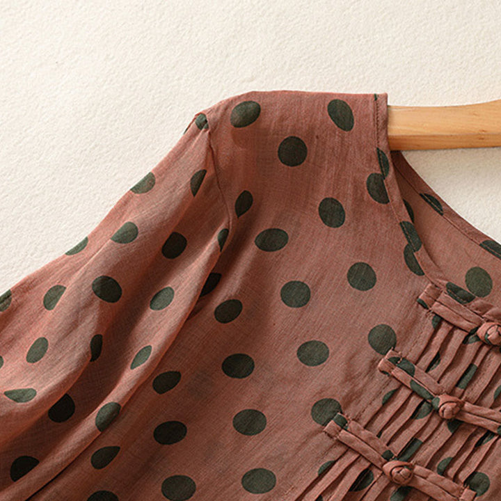 Buddha Stones Fall Round Neck Polka Dots Long Sleeve Women's Polyester Shirt  - image 2