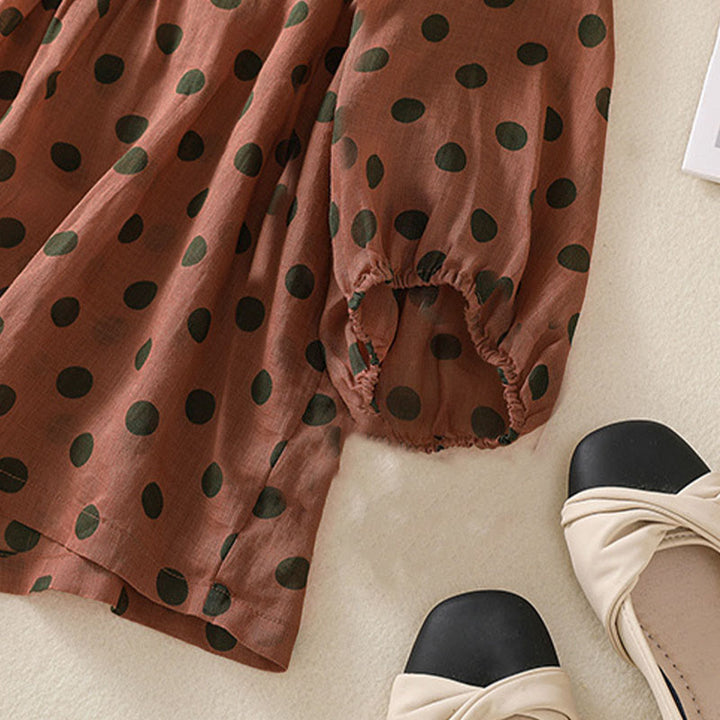 Buddha Stones Fall Round Neck Polka Dots Long Sleeve Women's Polyester Shirt  - image 4