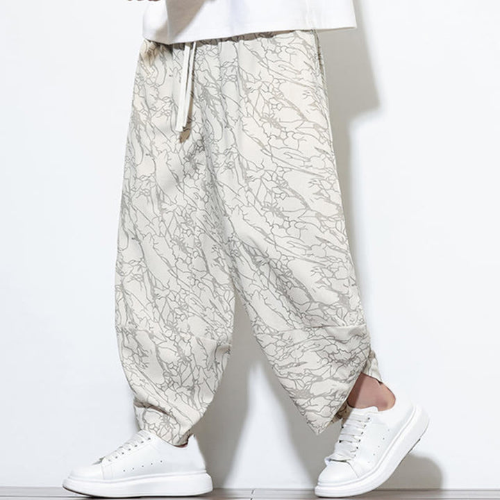 Buddha Stones Fall Textured Lines Print Cotton Elastic Waist Ankle-Length Men's Harem Pants With Pockets - image 32