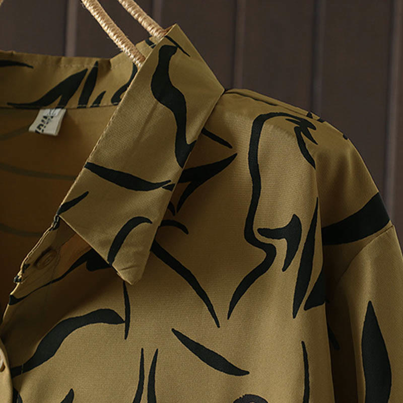 Buddha Stones Spring Fall Stand Collar Line Pattern Long Sleeve Women's Cotton Polyester Shirt  - image 4