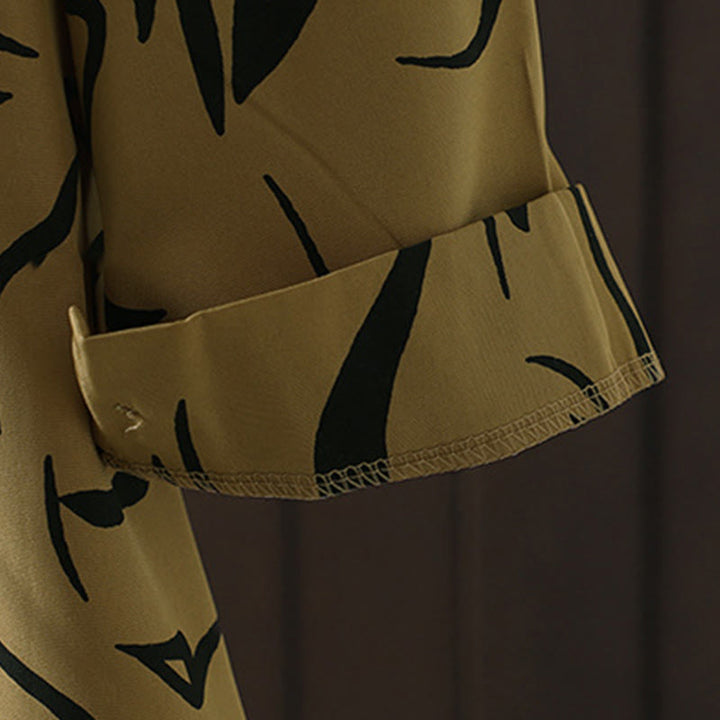 Buddha Stones Spring Fall Stand Collar Line Pattern Long Sleeve Women's Cotton Polyester Shirt  - image 8