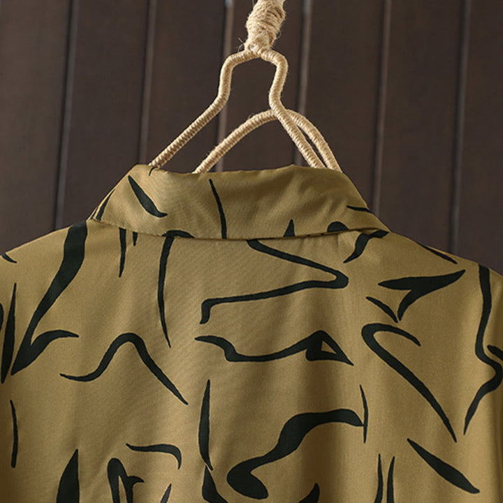 Buddha Stones Spring Fall Stand Collar Line Pattern Long Sleeve Women's Cotton Polyester Shirt  - image 6