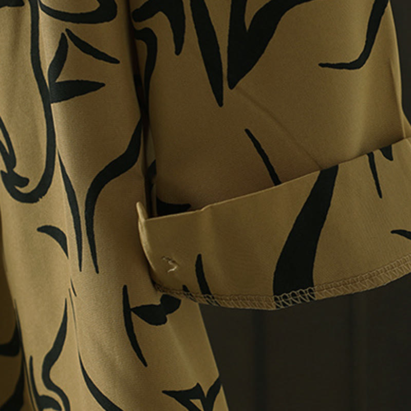 Buddha Stones Spring Fall Stand Collar Line Pattern Long Sleeve Women's Cotton Polyester Shirt  - image 11