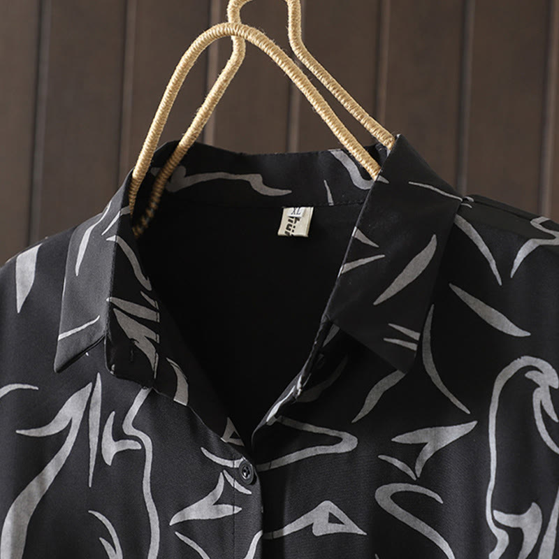 Buddha Stones Spring Fall Stand Collar Line Pattern Long Sleeve Women's Cotton Polyester Shirt  - image 17