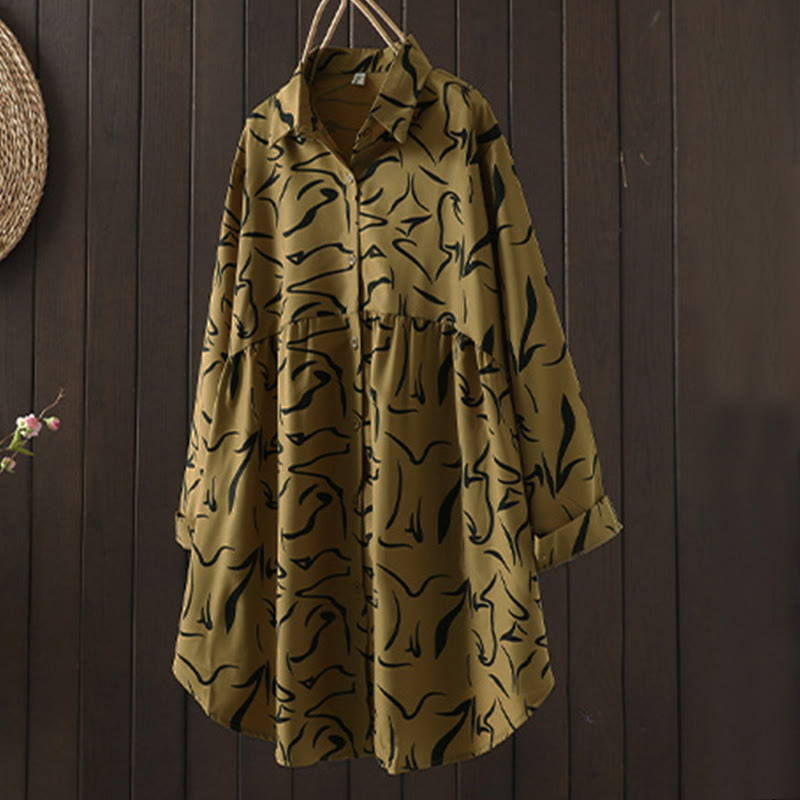 Buddha Stones Spring Fall Stand Collar Line Pattern Long Sleeve Women's Cotton Polyester Shirt  - image 2