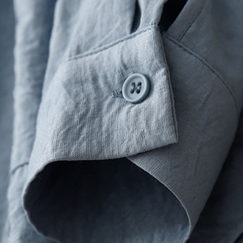 Buddha Stones Spring Fall Stand Collar Plain Long Sleeve Women's Cotton Polyester Shirt  - image 3