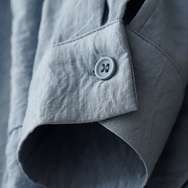 Buddha Stones Spring Fall Stand Collar Plain Long Sleeve Women's Cotton Polyester Shirt  - image 3