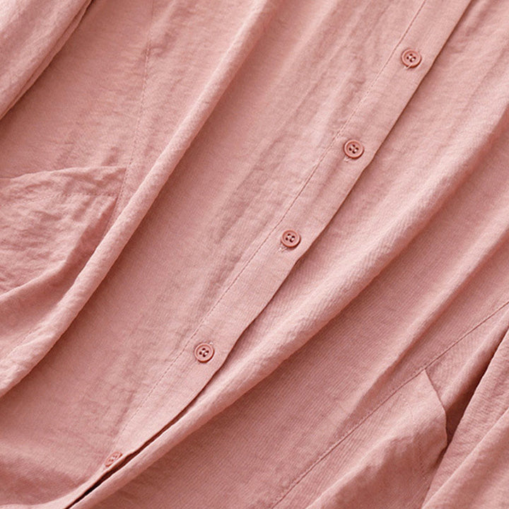 Buddha Stones Spring Fall Stand Collar Plain Long Sleeve Women's Cotton Polyester Shirt  - image 21