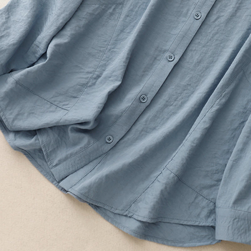 Buddha Stones Spring Fall Stand Collar Plain Long Sleeve Women's Cotton Polyester Shirt  - image 2
