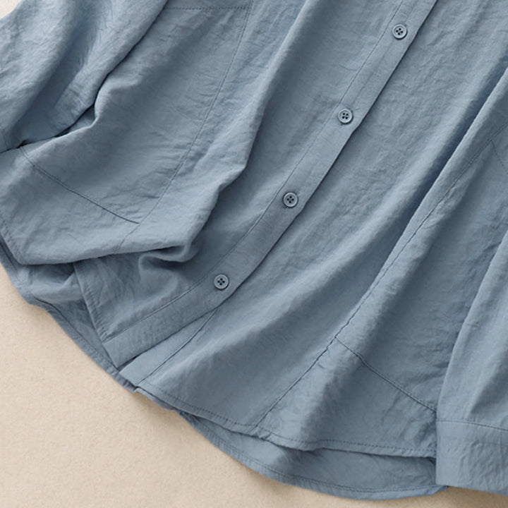 Buddha Stones Spring Fall Stand Collar Plain Long Sleeve Women's Cotton Polyester Shirt  - image 2