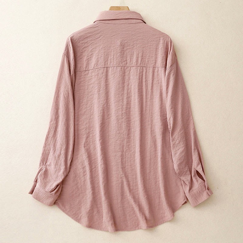 Buddha Stones Spring Fall Stand Collar Plain Long Sleeve Women's Cotton Polyester Shirt  - image 15