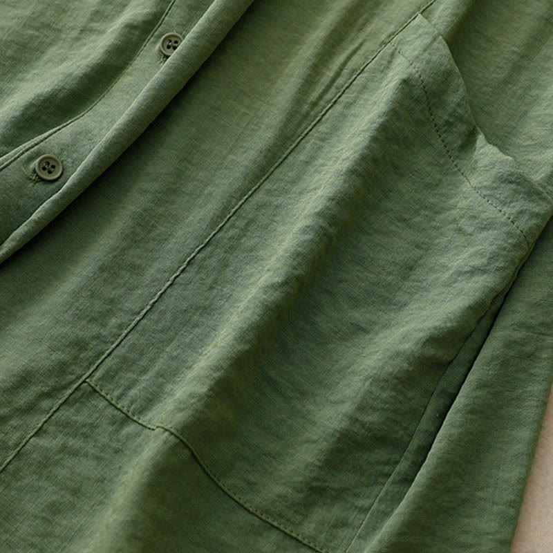 Buddha Stones Spring Fall Stand Collar Plain Long Sleeve Women's Cotton Polyester Shirt  - image 9