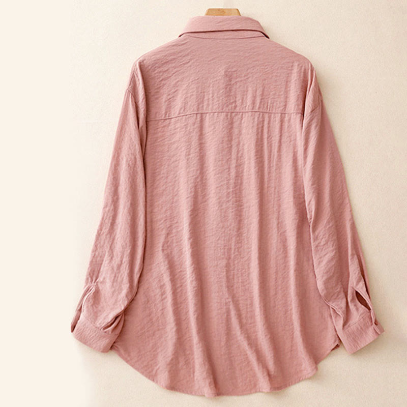 Buddha Stones Spring Fall Stand Collar Plain Long Sleeve Women's Cotton Polyester Shirt  - image 14