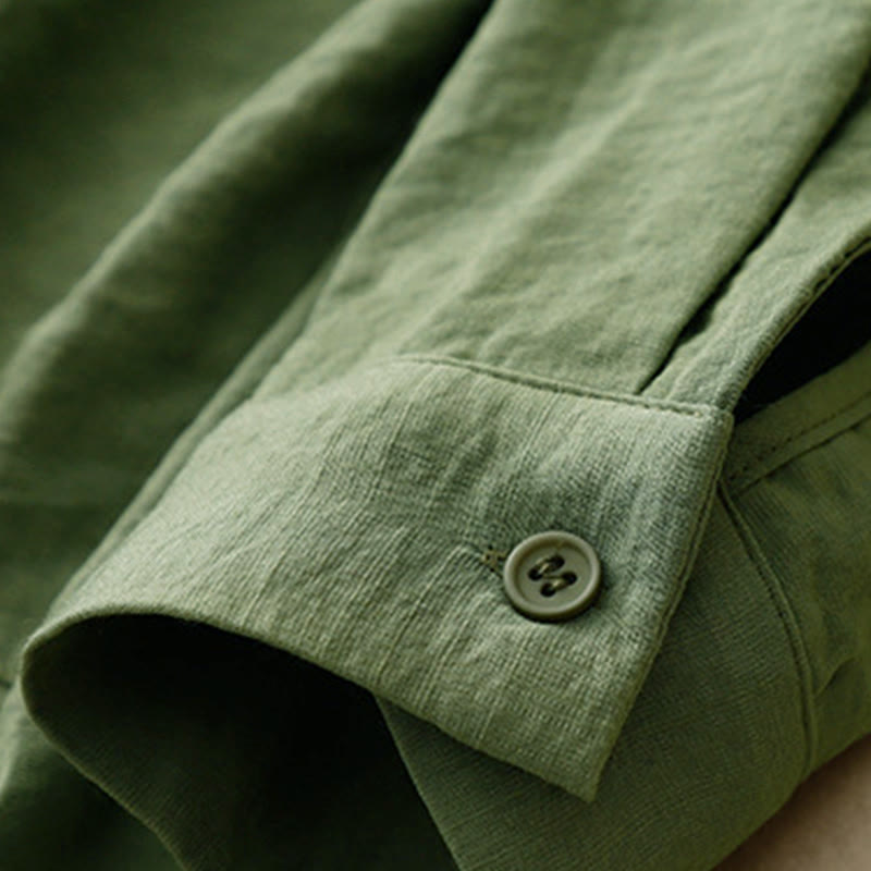 Buddha Stones Spring Fall Stand Collar Plain Long Sleeve Women's Cotton Polyester Shirt  - image 10