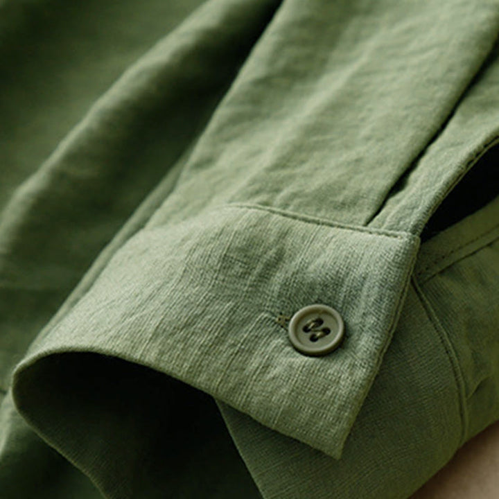 Buddha Stones Spring Fall Stand Collar Plain Long Sleeve Women's Cotton Polyester Shirt  - image 10