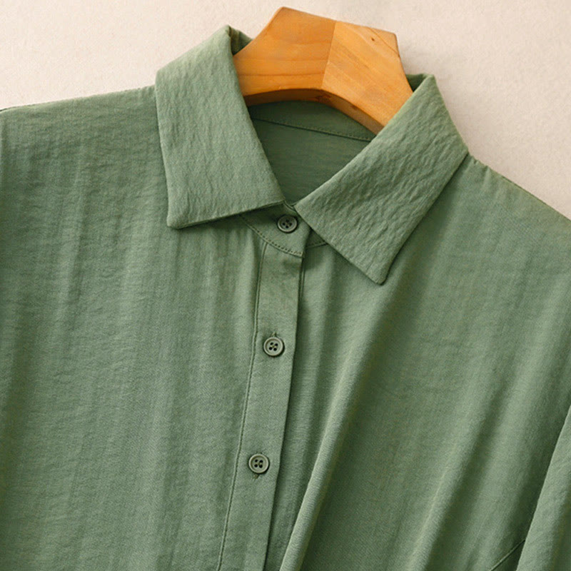 Buddha Stones Spring Fall Stand Collar Plain Long Sleeve Women's Cotton Polyester Shirt  - image 7