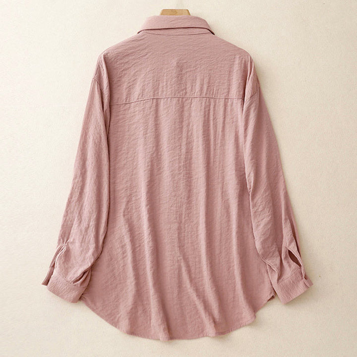 Buddha Stones Spring Fall Stand Collar Plain Long Sleeve Women's Cotton Polyester Shirt  - image 15