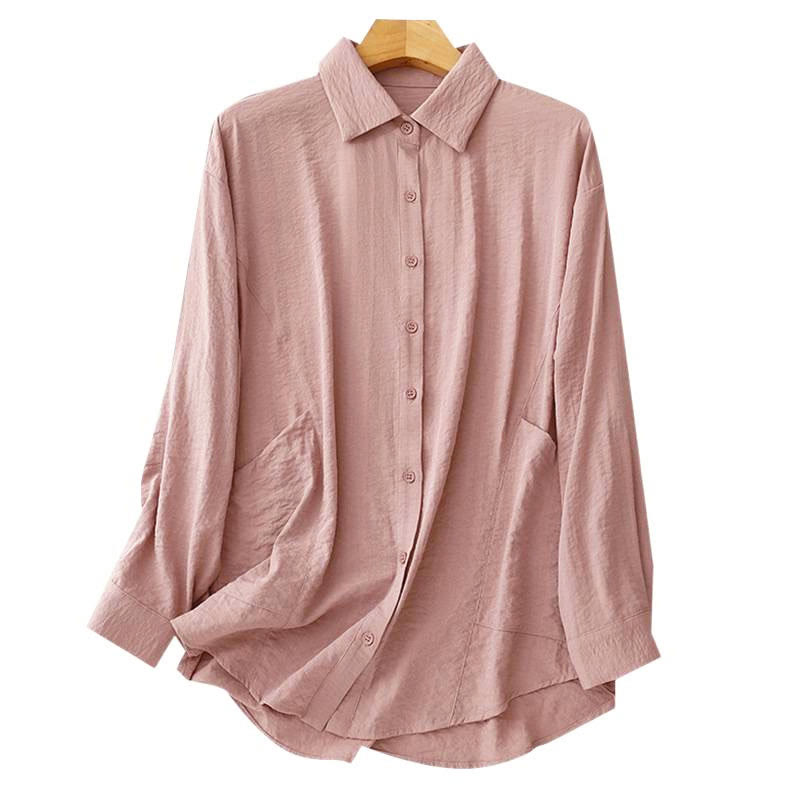 Buddha Stones Spring Fall Stand Collar Plain Long Sleeve Women's Cotton Polyester Shirt  - image 13