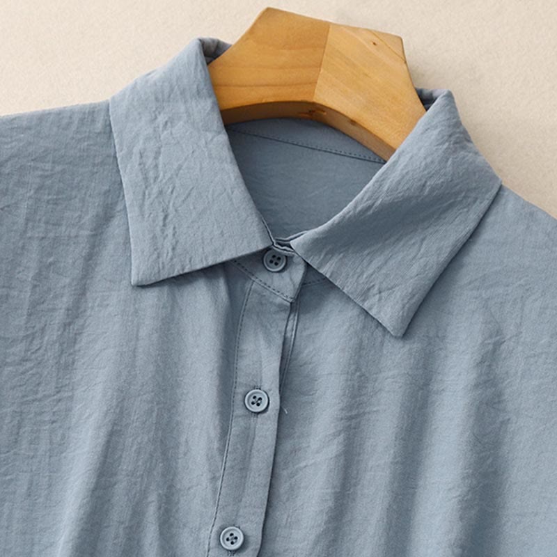 Buddha Stones Spring Fall Stand Collar Plain Long Sleeve Women's Cotton Polyester Shirt  - image 1