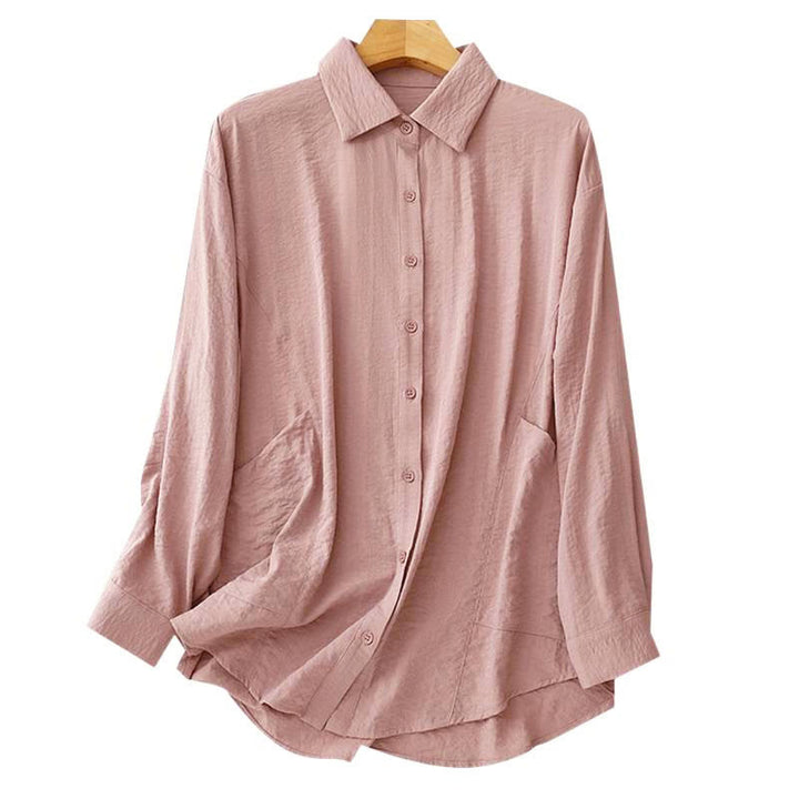 Buddha Stones Spring Fall Stand Collar Plain Long Sleeve Women's Cotton Polyester Shirt  - image 13