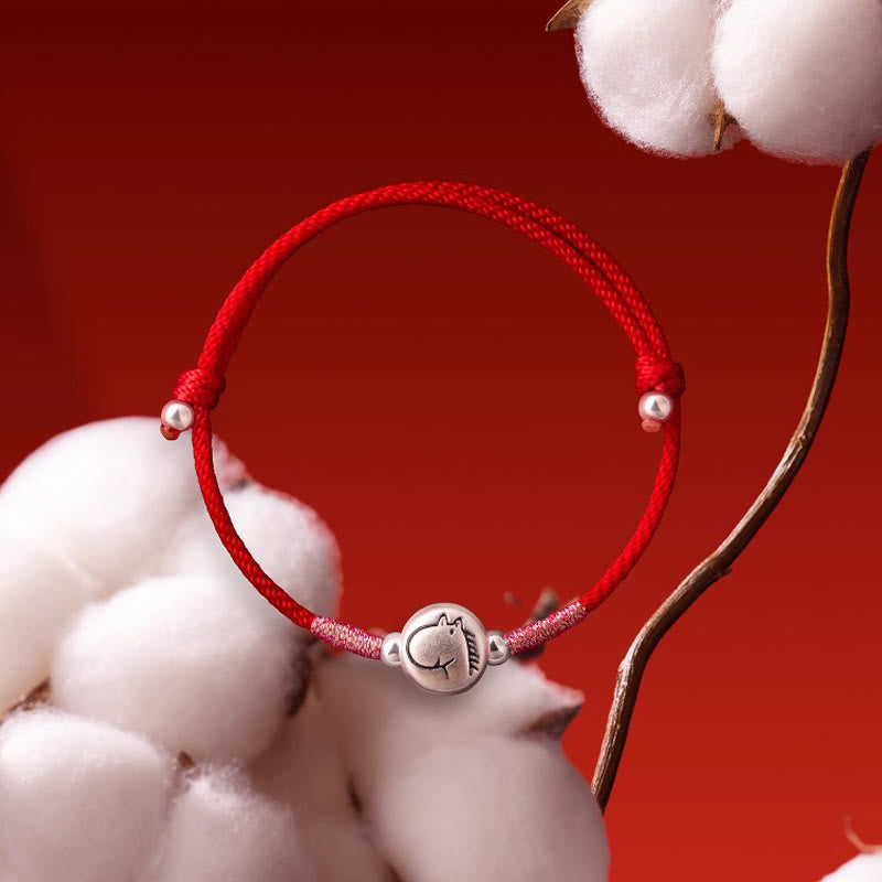Buddha Stones Year of the Horse 999 Sterling Silver Red String Luck Bracelet - image 3