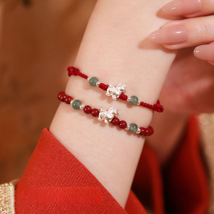 Buddha Stones Year of the Horse Cinnabar Jade Red String Blessing Bracelet - image 16