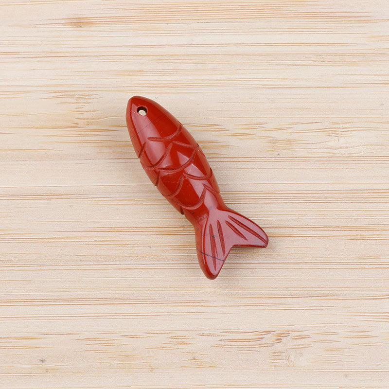 Buddha Stones Carving Koi Fish Pink Crystal Indian Agate Amethyst Warmth Prosperity Necklace Pendant - Red Jasper(Pendant Size: 15*40mm) - image 9