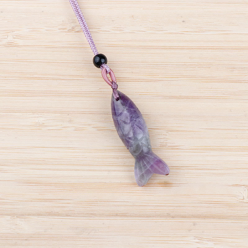 Buddha Stones Carving Koi Fish Pink Crystal Indian Agate Amethyst Warmth Prosperity Necklace Pendant - Amethyst(Pendant Size: 15*40mm) - image 5