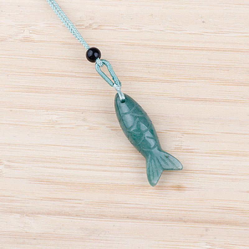 Buddha Stones Carving Koi Fish Pink Crystal Indian Agate Amethyst Warmth Prosperity Necklace Pendant - Green Aventurine(Pendant Size: 15*40mm) - image 18