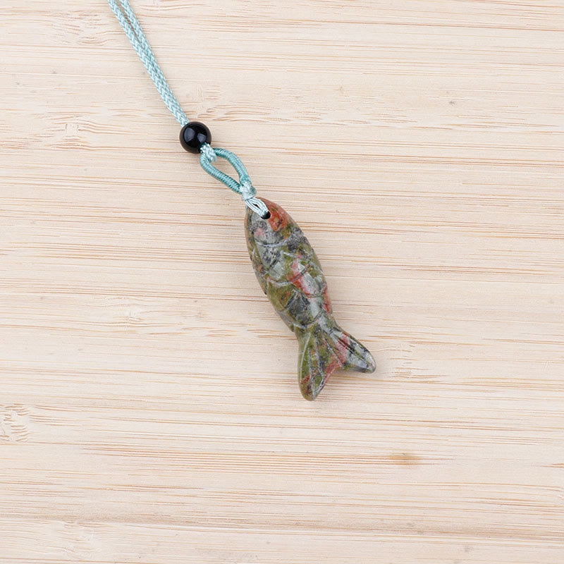 Buddha Stones Carving Koi Fish Pink Crystal Indian Agate Amethyst Warmth Prosperity Necklace Pendant - Unakite(Pendant Size: 15*40mm) - image 20