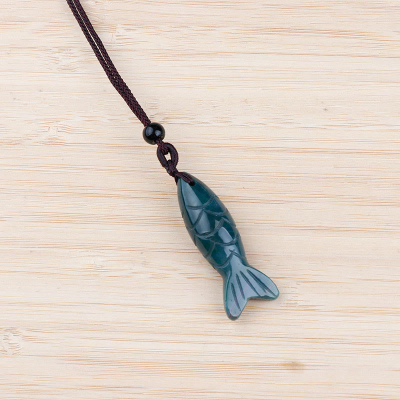 Buddha Stones Carving Koi Fish Pink Crystal Indian Agate Amethyst Warmth Prosperity Necklace Pendant - Indian Agate(Pendant Size: 15*40mm) - image 3