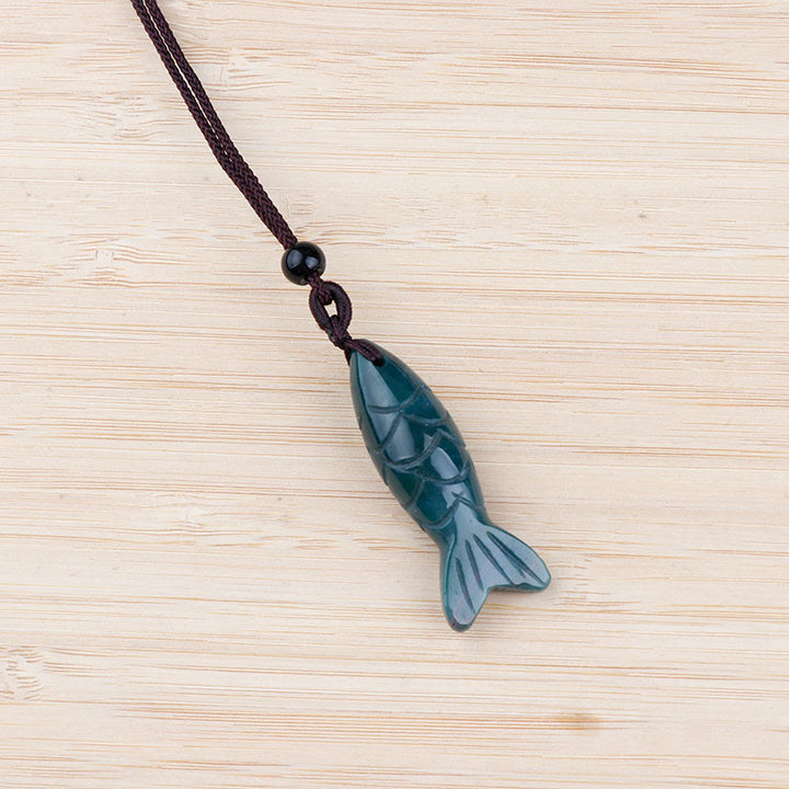 Buddha Stones Carving Koi Fish Pink Crystal Indian Agate Amethyst Warmth Prosperity Necklace Pendant - Indian Agate(Pendant Size: 15*40mm) - image 3