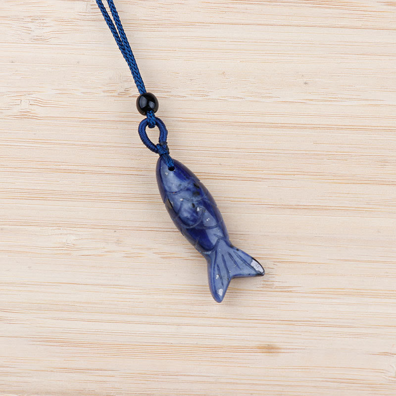 Buddha Stones Carving Koi Fish Pink Crystal Indian Agate Amethyst Warmth Prosperity Necklace Pendant - Sodalite(Pendant Size: 15*40mm) - image 16
