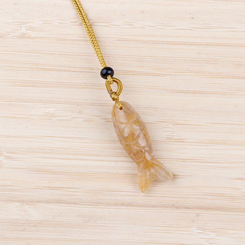 Buddha Stones Carving Koi Fish Pink Crystal Indian Agate Amethyst Warmth Prosperity Necklace Pendant - Topaz(Pendant Size: 15*40mm) - image 7