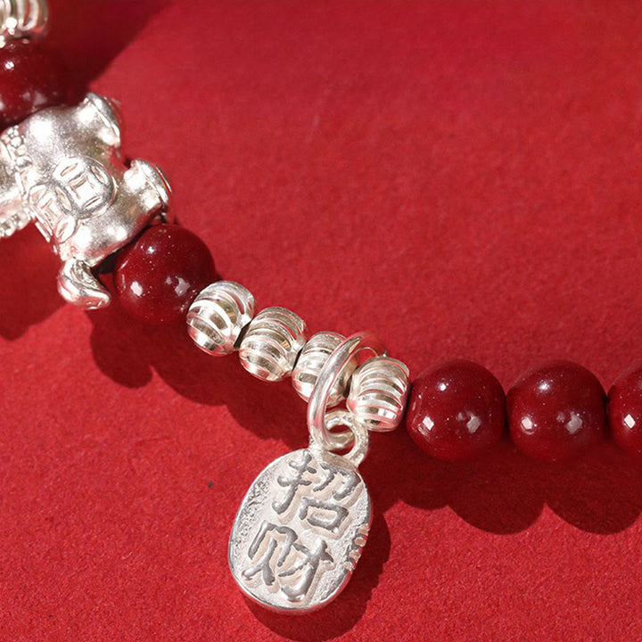 Buddha Stones Year Of The Horse Cinnabar Hetian Jade 999 Sterling Silver Red String Concentration Bracelet - image 11