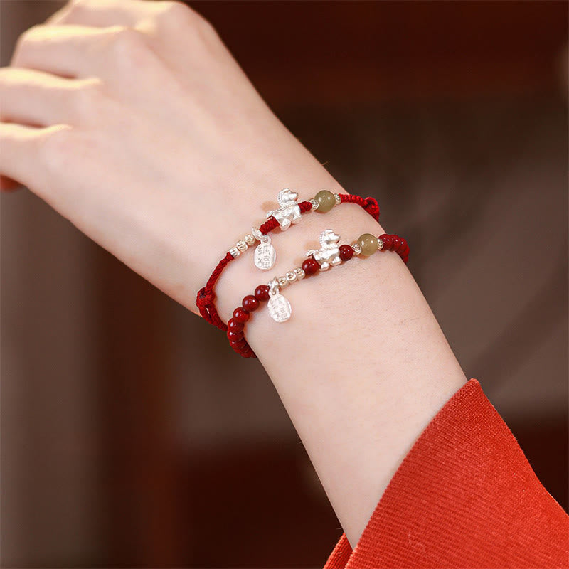 Buddha Stones Year Of The Horse Cinnabar Hetian Jade 999 Sterling Silver Red String Concentration Bracelet - image 23