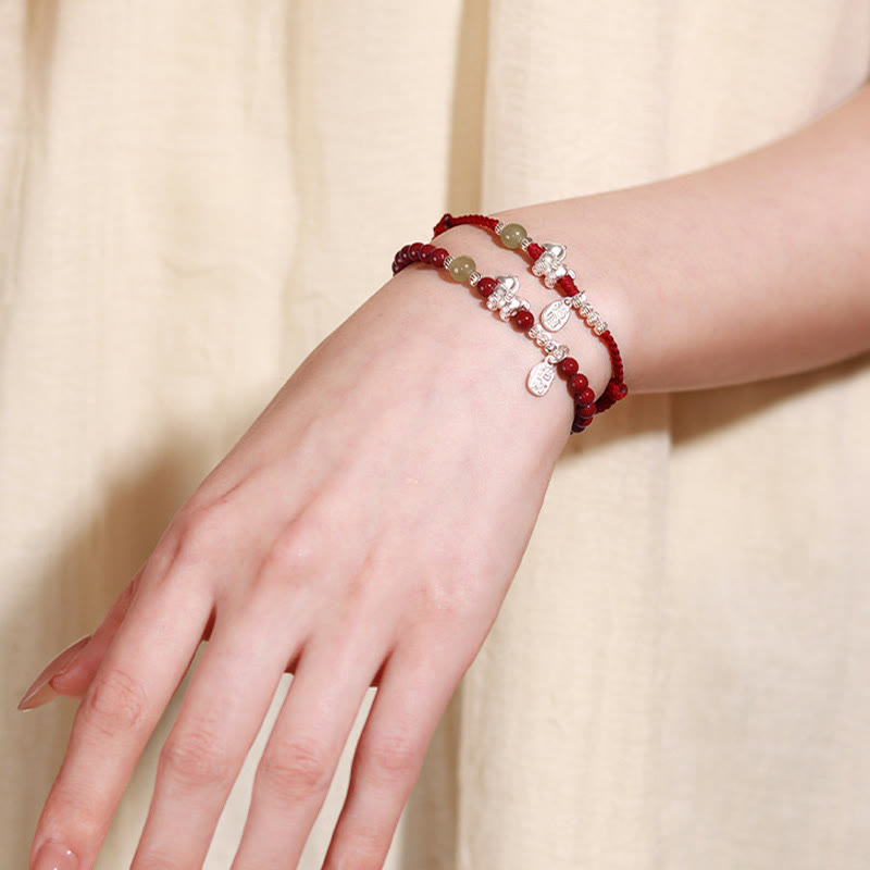 Buddha Stones Year Of The Horse Cinnabar Hetian Jade 999 Sterling Silver Red String Concentration Bracelet - image 16