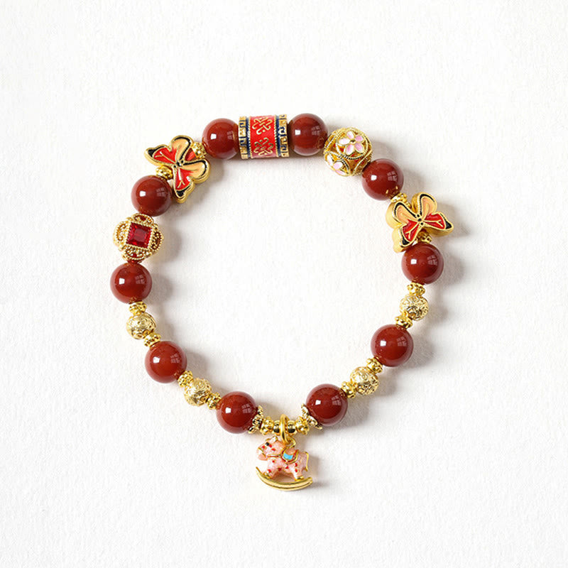 Buddha Stones Year Of The Horse South Red Agate Sun Stone Tourmaline Success Bracelet - South Red Agate Horse (Wrist Circumference:14-15cm) - image 0