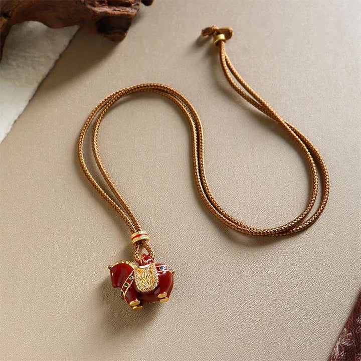 Buddha Stones Year Of The Horse Copper Balance Necklace Pendants - Golden Saddle Horse - image 2