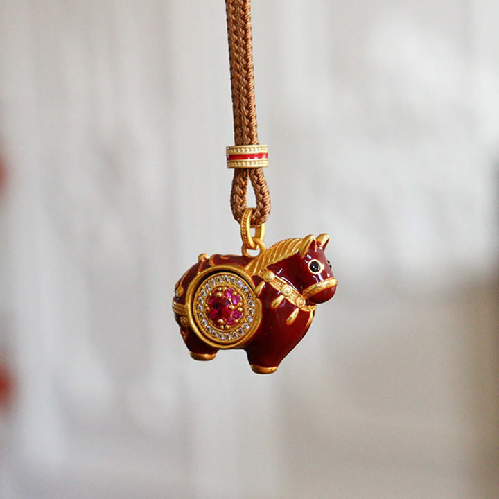 Buddha Stones Year Of The Horse Copper Balance Necklace Pendants - Pink Side Horse - image 0