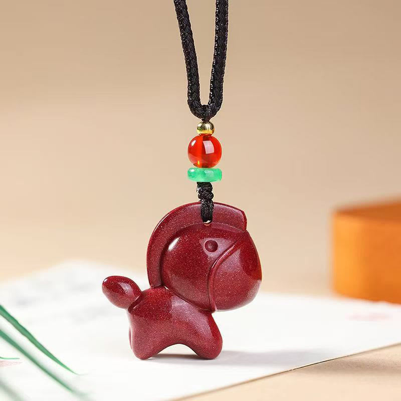 Buddha Stones Year Of The Horse Cinnabar Calm Necklace Pendants - Black Rope Horse - image 0