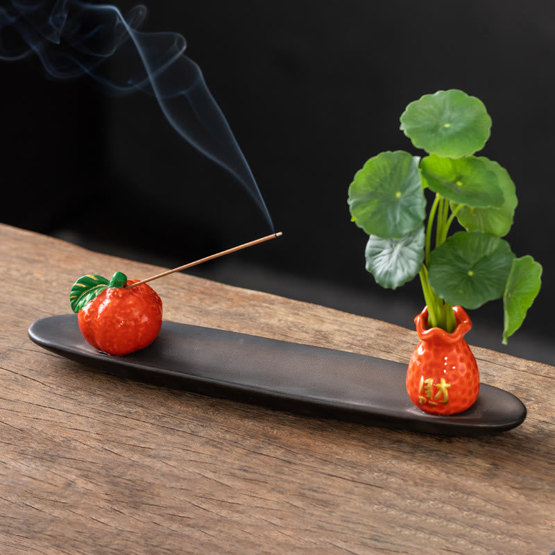 Buddha Stones Pixiu Wealth Home Decoration Incense Burner - Orange Tangerine(25.7*7.5*5.8 cm) - image 15