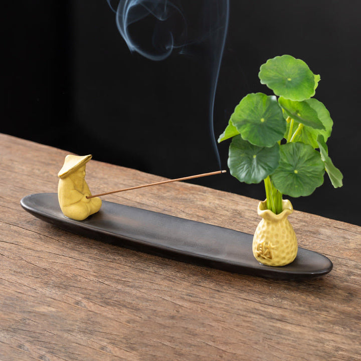 Buddha Stones Pixiu Wealth Home Decoration Incense Burner - Yellow Fisherman(25.7*7.5*5.8 cm) - image 5
